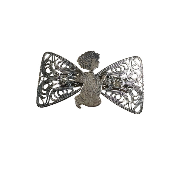 Hair Barrette Tension Clip Bow Angel Pewter Tone Church Modest - Picture 2 of 4